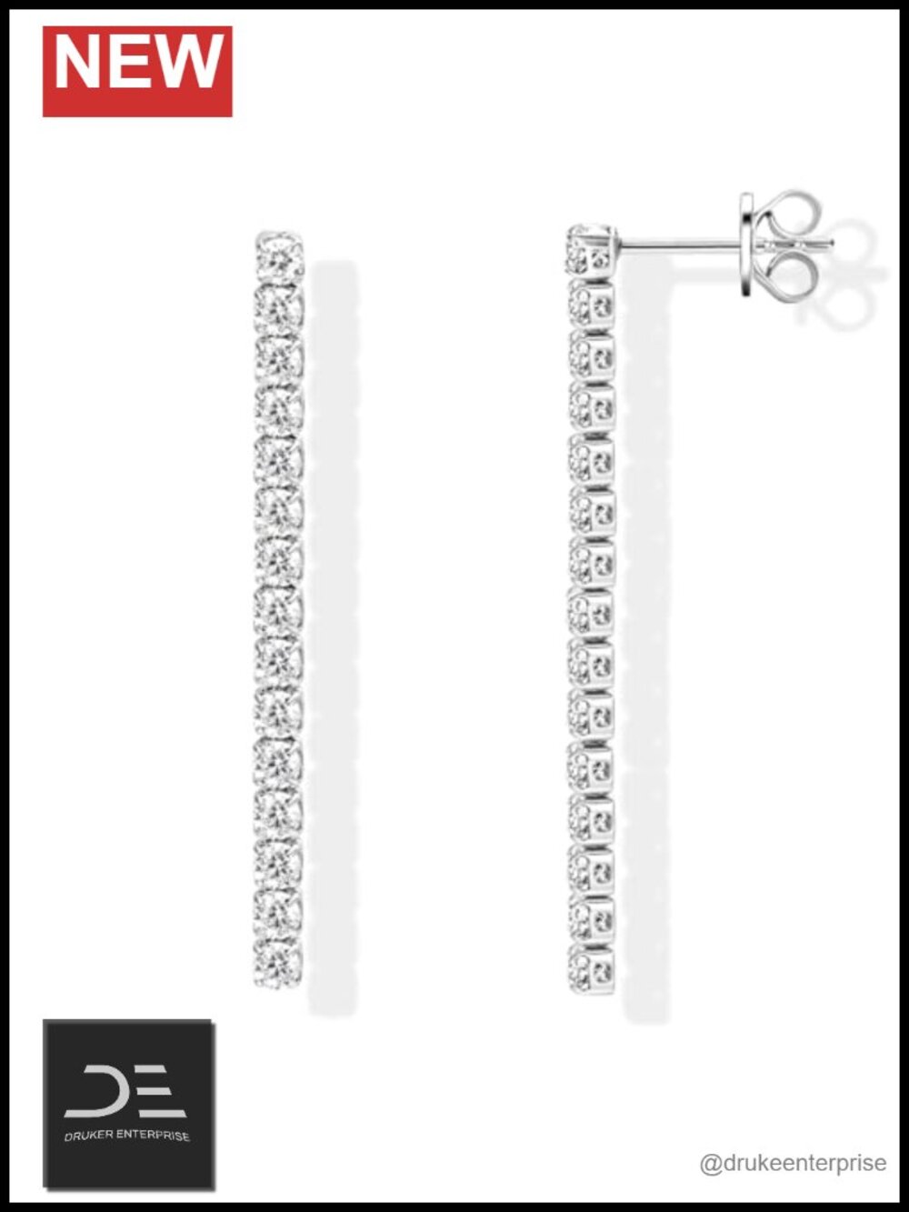 Moissanite Linear Drop Earrings 14k Gold Plated 925 Sterling Silver